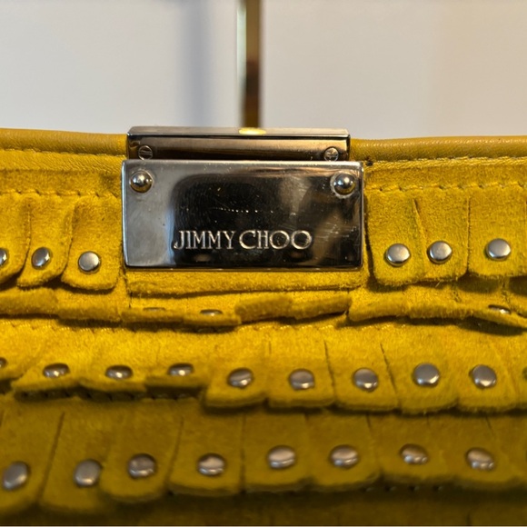 Jimmy Choo Yellow Lambskin Leather Studded Zulu clutch - Picture 2 of 6